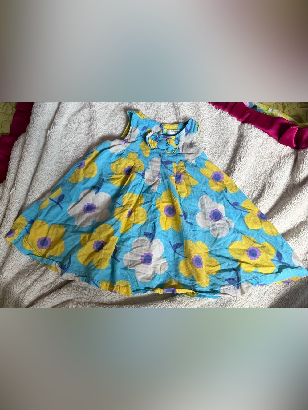 Baby Boden Blue Floral Dress with Yellow and White Flowers